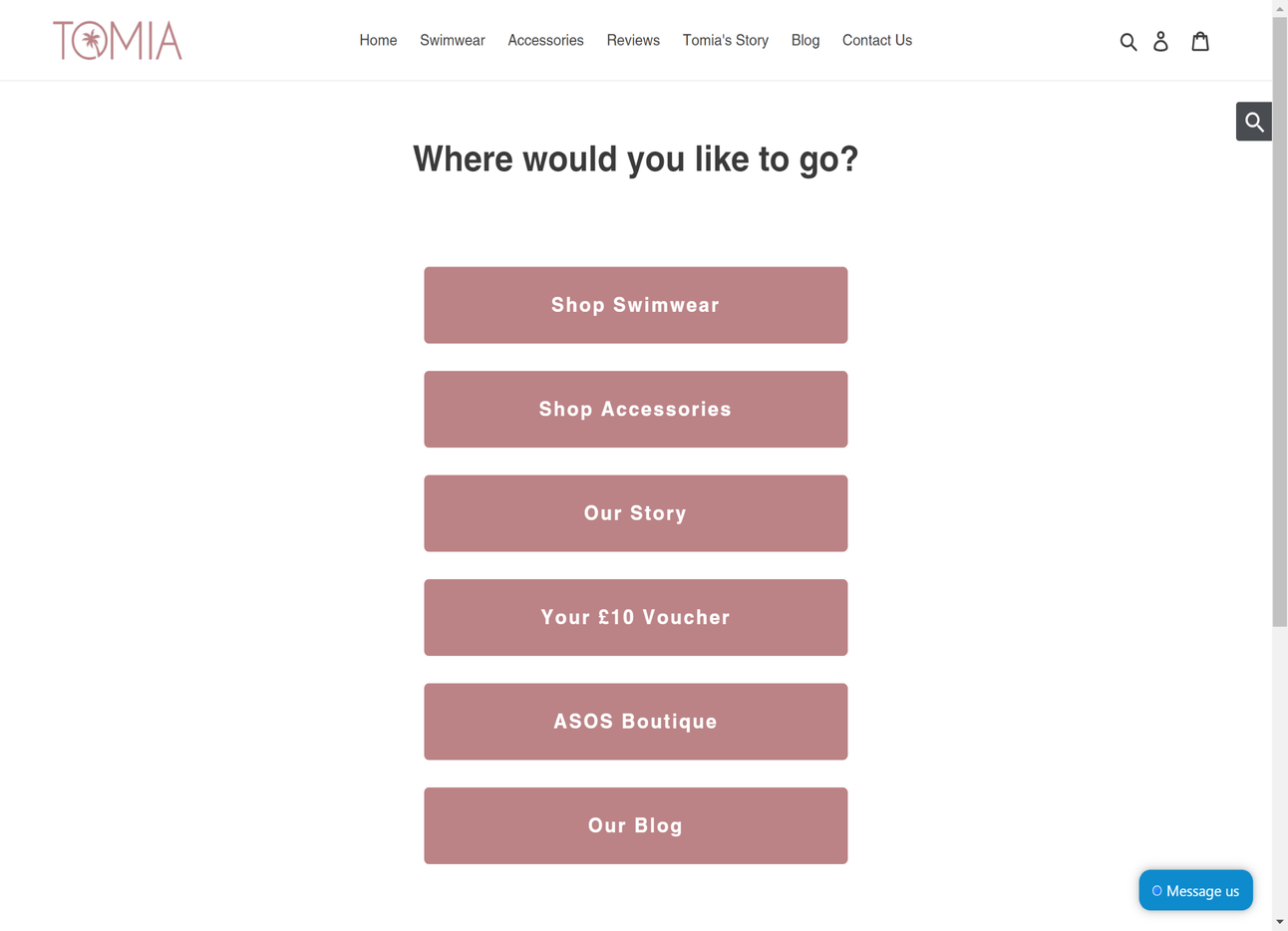 screenshot of website link page of Tomiaswim.com